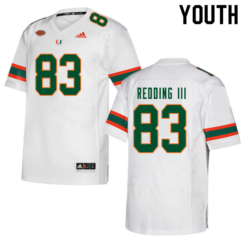 Youth #83 Michael Redding III Miami Hurricanes College Football Jerseys Sale-White - Click Image to Close